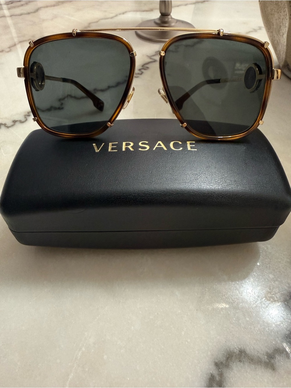 Versace Gold Frame Sunglasses with Black Accents